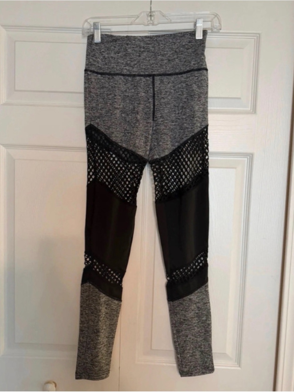 Fashion Nova Gray Heather Leggings with Black Mesh Panels